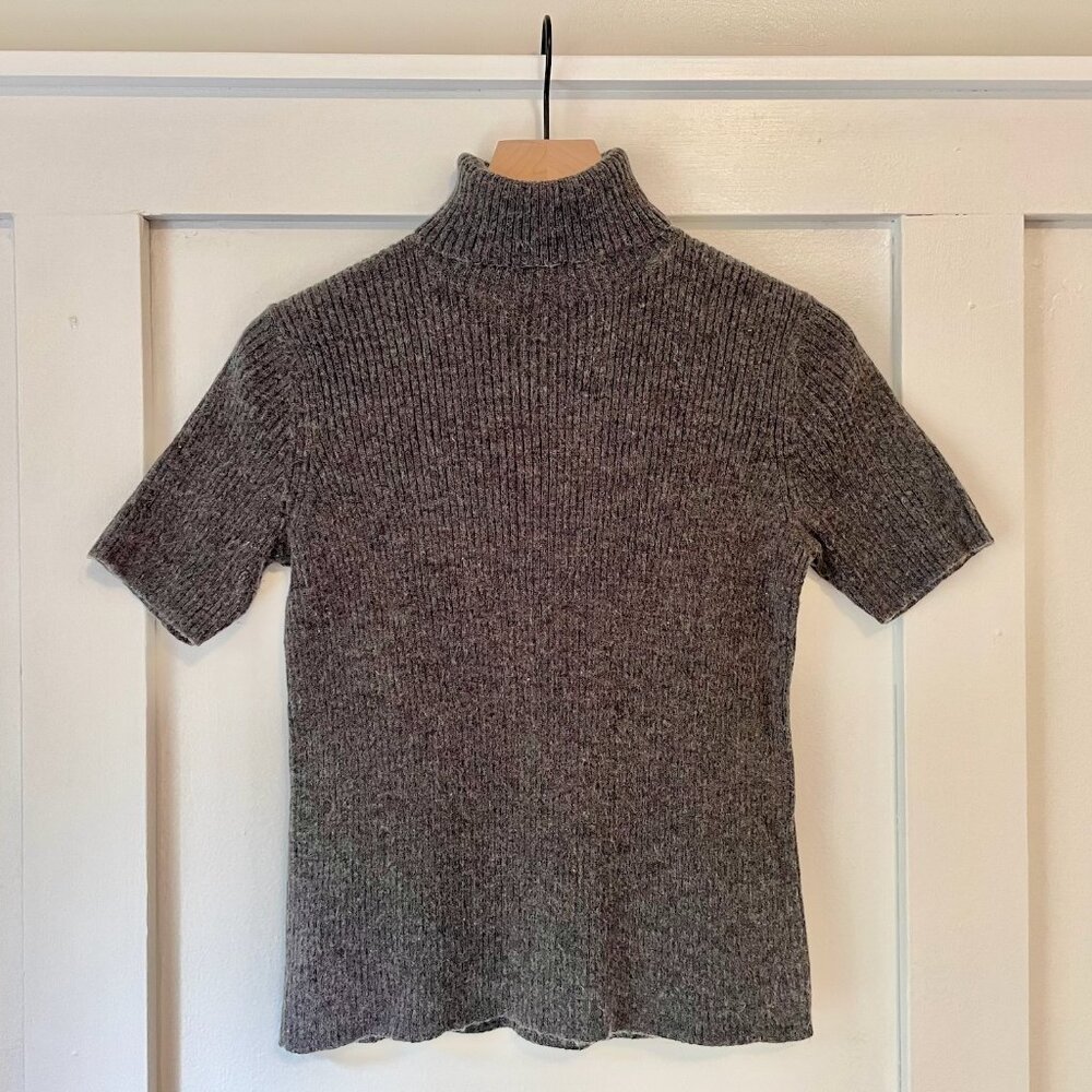 Vintage Merino Wool Blend Ribbed Turtleneck | Size S | Charcoal Gray